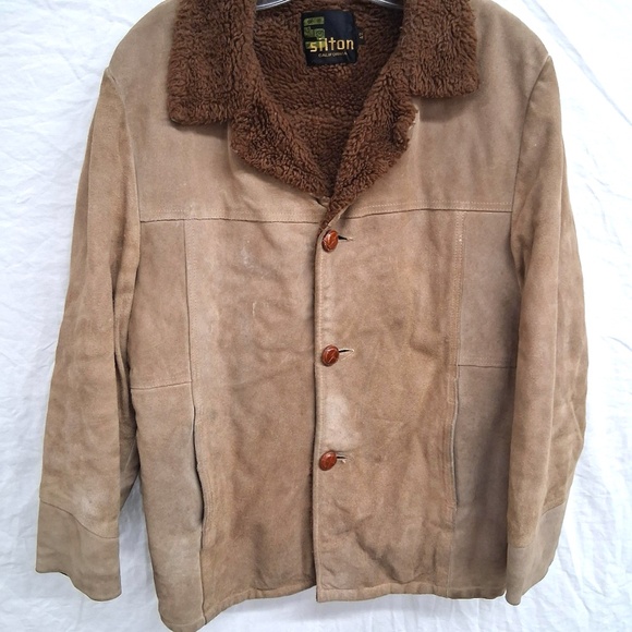 GENUINE VINTAGE 70's Men's Silton California Suede Jacket Sherpa Collar, Size L - Picture 1 of 5